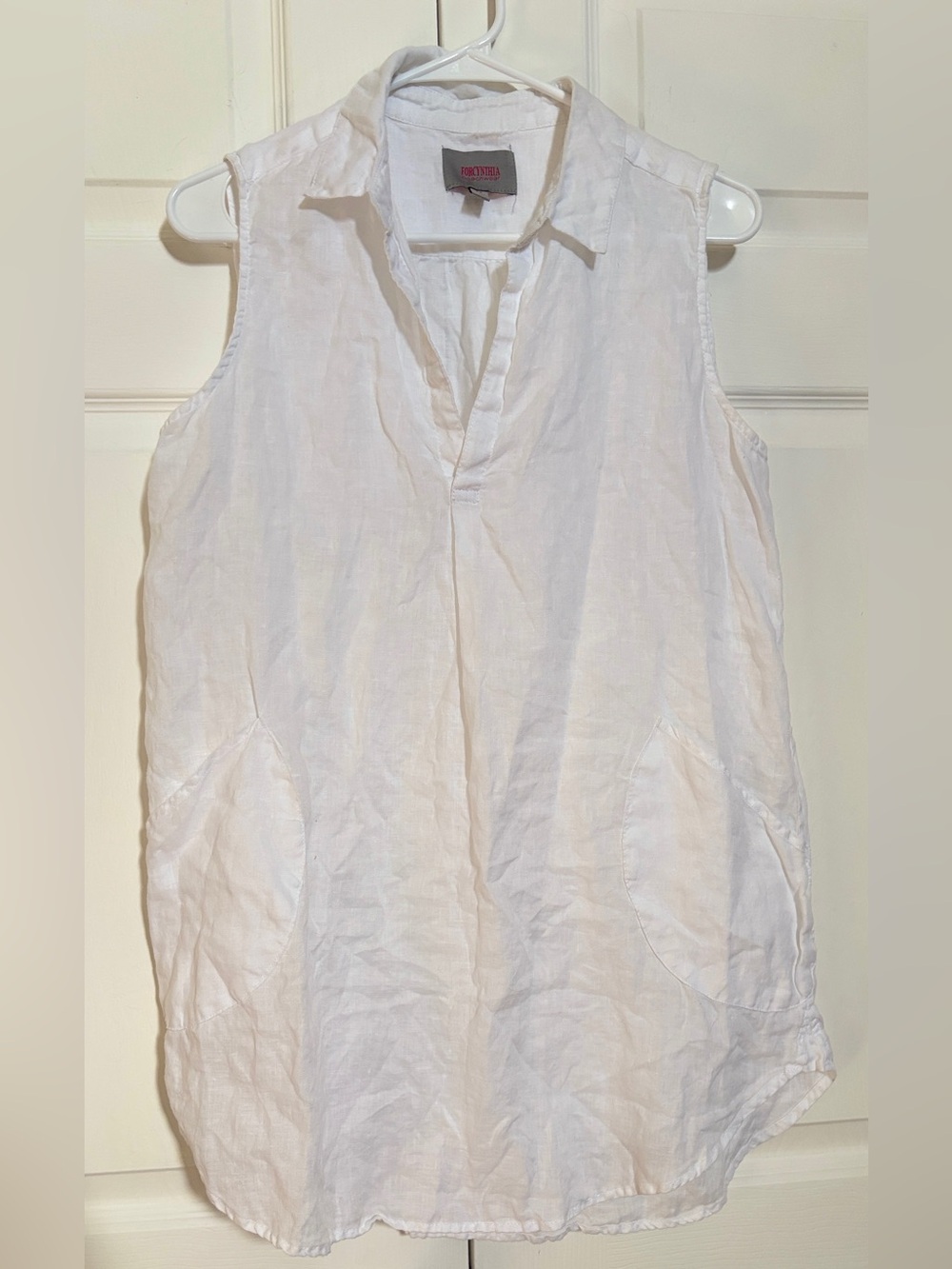 Forcynthia Beachwear 100% Linen White Sleeveless Tunic Top Women’s M